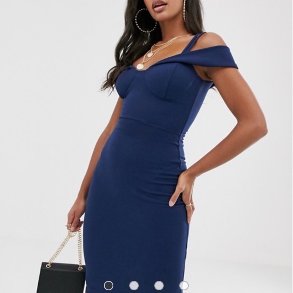 Navy Blue bodycon midi dress by Boohoo